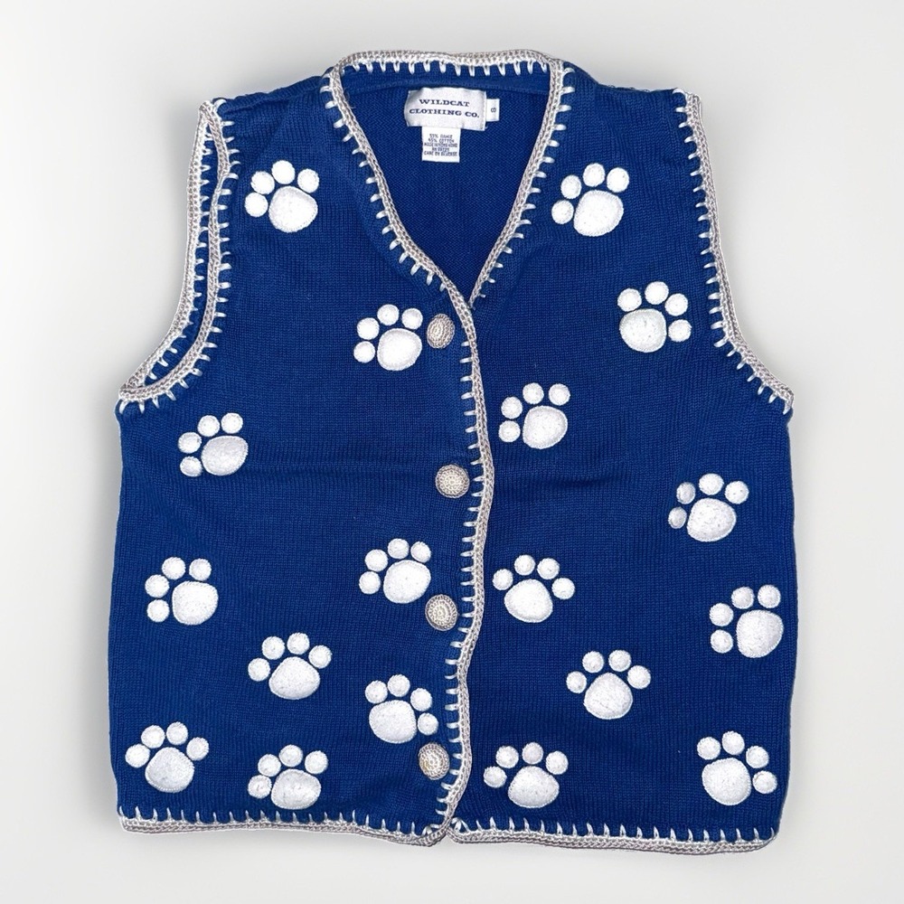 Vintage Kentucky Wildcats Sweater Vest Womens Small Blue White Paw Print Fan Top